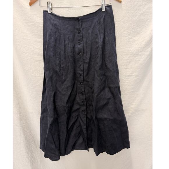 Reformation Orzo Linen MIDI High Waist Skirt in Black Corvette 2 Button‎ Front - Picture 1 of 3